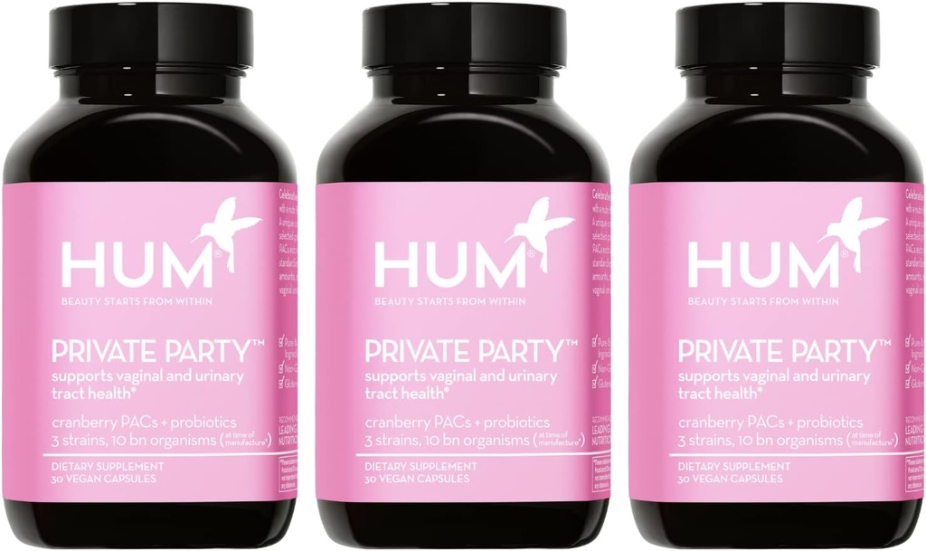 HUM 여성을위한 개인 파티 질 프로바이오틱스, pH 밸런스 및 Urinary Tract Support Cranberry & Lactobacillus Blend, 여성 건강 크랜베리 알약, 90 캡슐