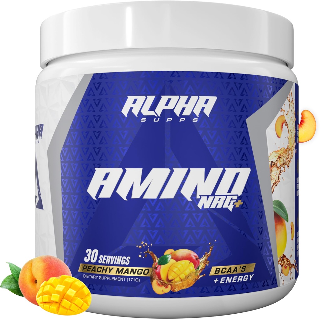 Alpha Supps Amino NRG+ BCAA Amino Energy Recovery Powder - Electrolytes와 Hydration Blend - Men & Women (30 서빙, Peachy Mango)의 최적의 성능 지원을위한 초점 혼합