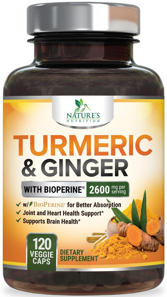 심황 Curcumin 보충교재 2600mg - 유기 생강 및 심황, BioPerine 까만 고추 추출물 95% Curcuminoids - 진보된 흡수 합동 & 산화 방지제 여분 힘 지원 - 120의 캡슐