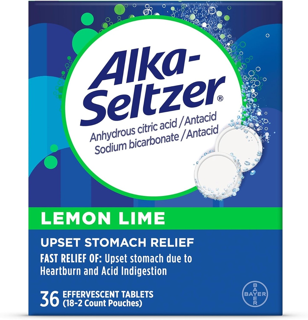 Alka-Seltzer 레몬 Lime Heartburn 구호 정제, 빠른 산 Indigestion 구호, 레몬 Lime 맛 36 Ct와 Antacid