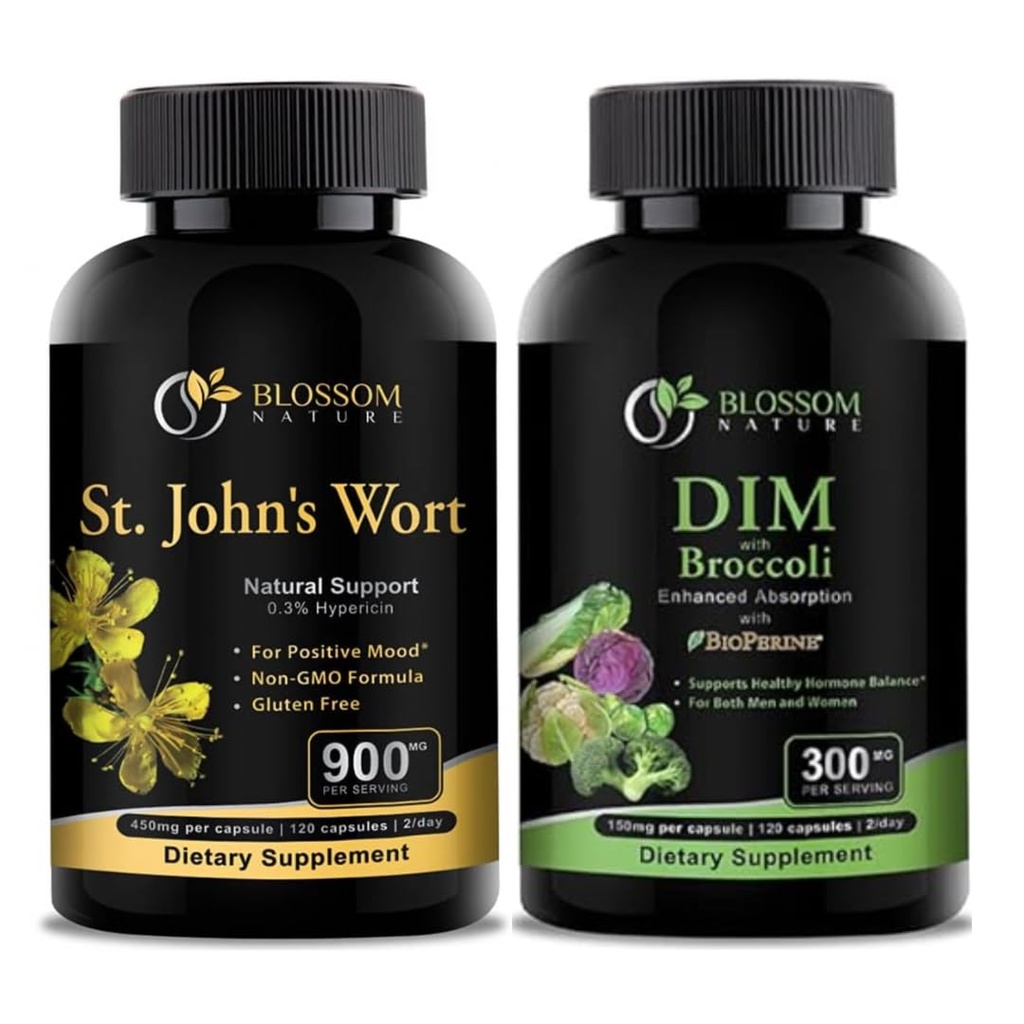 St Johns Wort 900mg-Mood 지원 보충교재 심장 보충교재. 브로콜리 200mg BioPerine 10mg-Hormone와 여성 및 남성을위한 에스트로겐 균형 300mg.120 식물성 캡슐 (2 MONTHS SUPPLY)