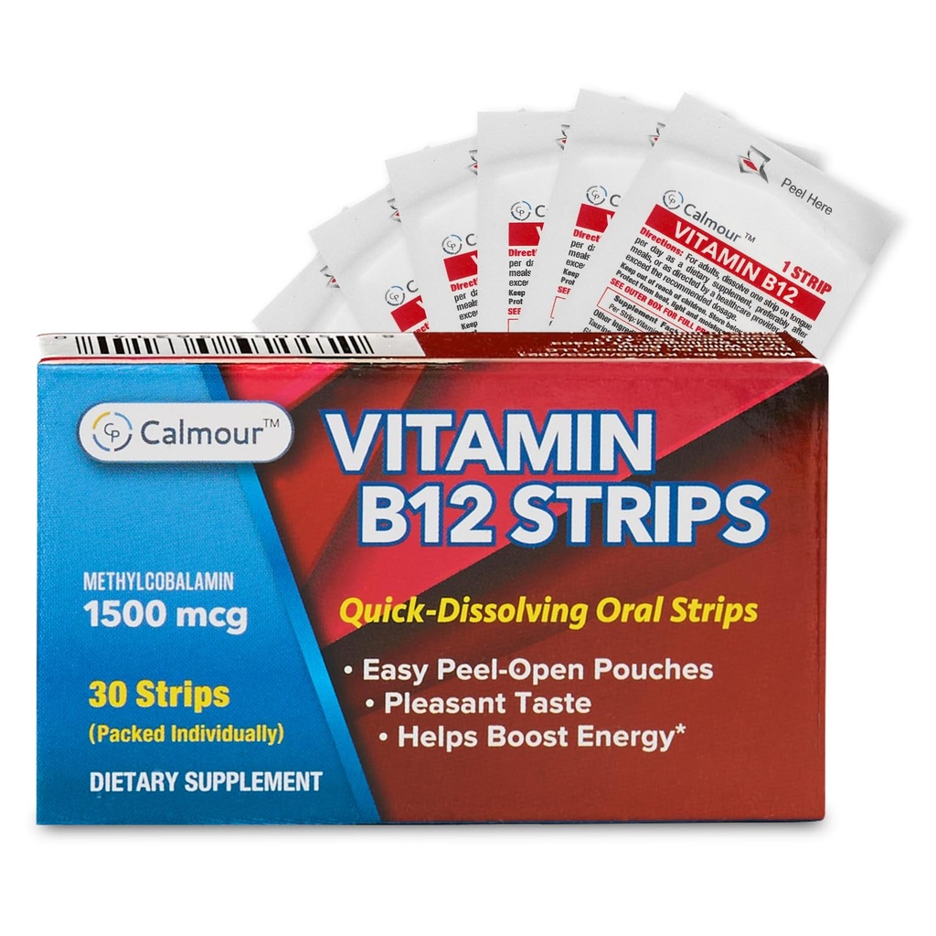 비타민 B12 스트립 30 팩 | 간편한 구두 팽창 식 민트 맛 스트립 | 1500 mcg 스트립 | VIT B12 혀에서 용해 | Methylcobalamin B-12 비타민 공식 | Vegan Friendly & Gluten Free