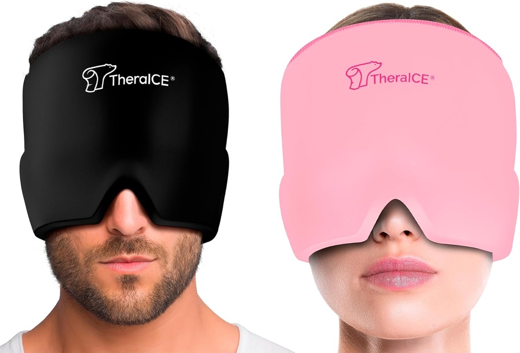 TheraICE Migraine Relief Cap, Soothing Headache 아이스 팩 마스크 제품, 냉각 젤 모자, 얼굴 냉 압착 헤드 랩 텐션, 스트레스 & Hangover