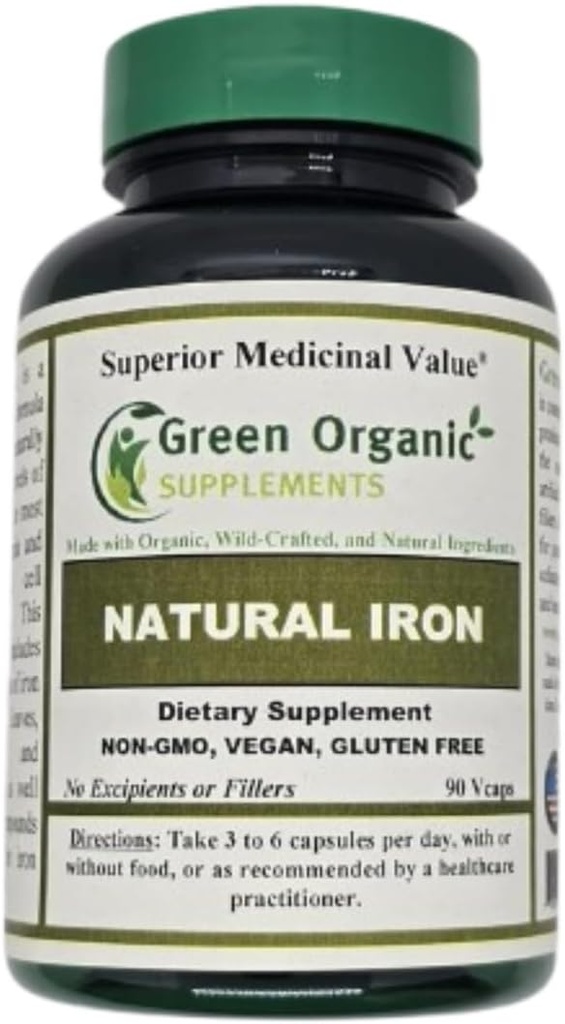 (1개의) 녹색 유기 보충교재의 철, 2000mg 유기 철 캡슐, 90의 손, Vegan, 비 GMO, & 글루텐 자유로운 자연적인 철 캡슐의 포장