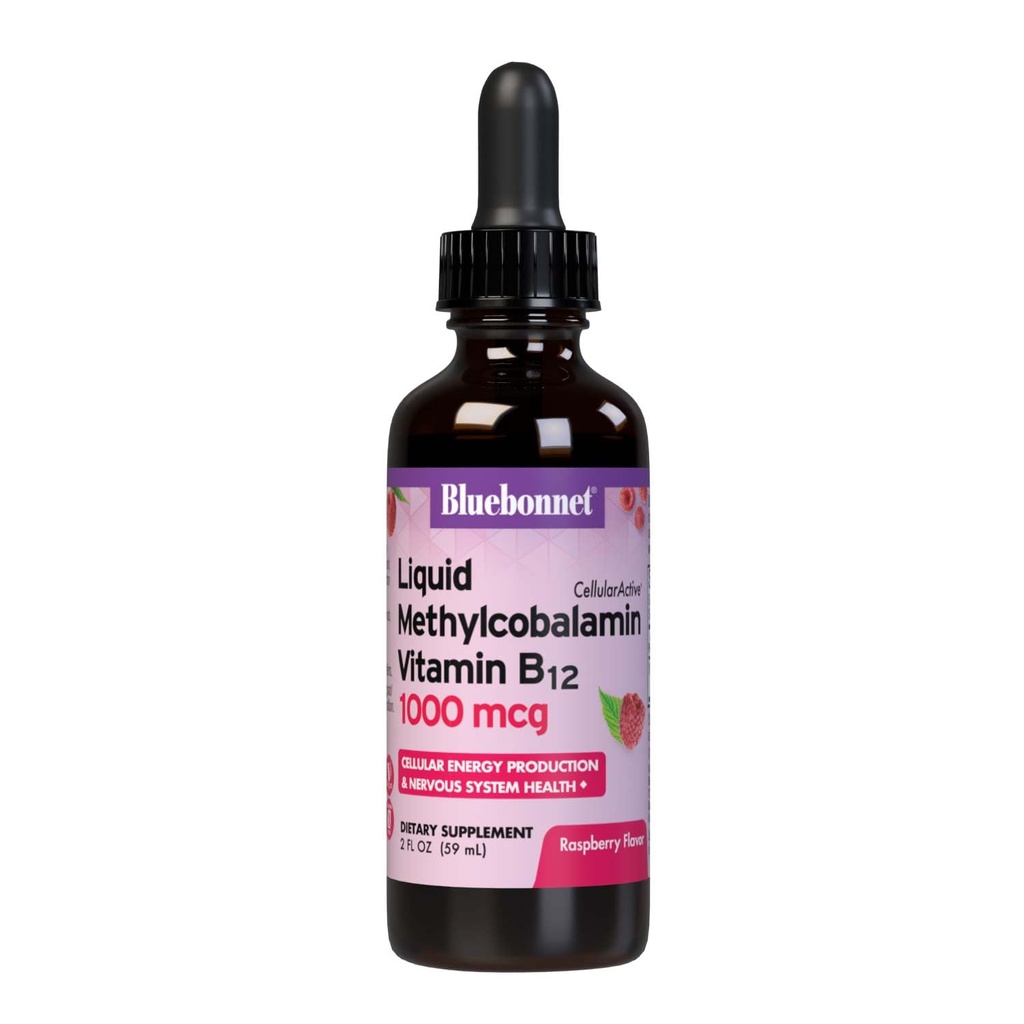 Bluebonnet 영양 액체 세포 활성 Methycobalamin 비타민 B12, 1000 mcg, 세포 에너지 생산 및 신경 시스템 건강, Soy-Free, Gluten-Free, Dairy-Free, Vegan, 2OZ, 59 서빙