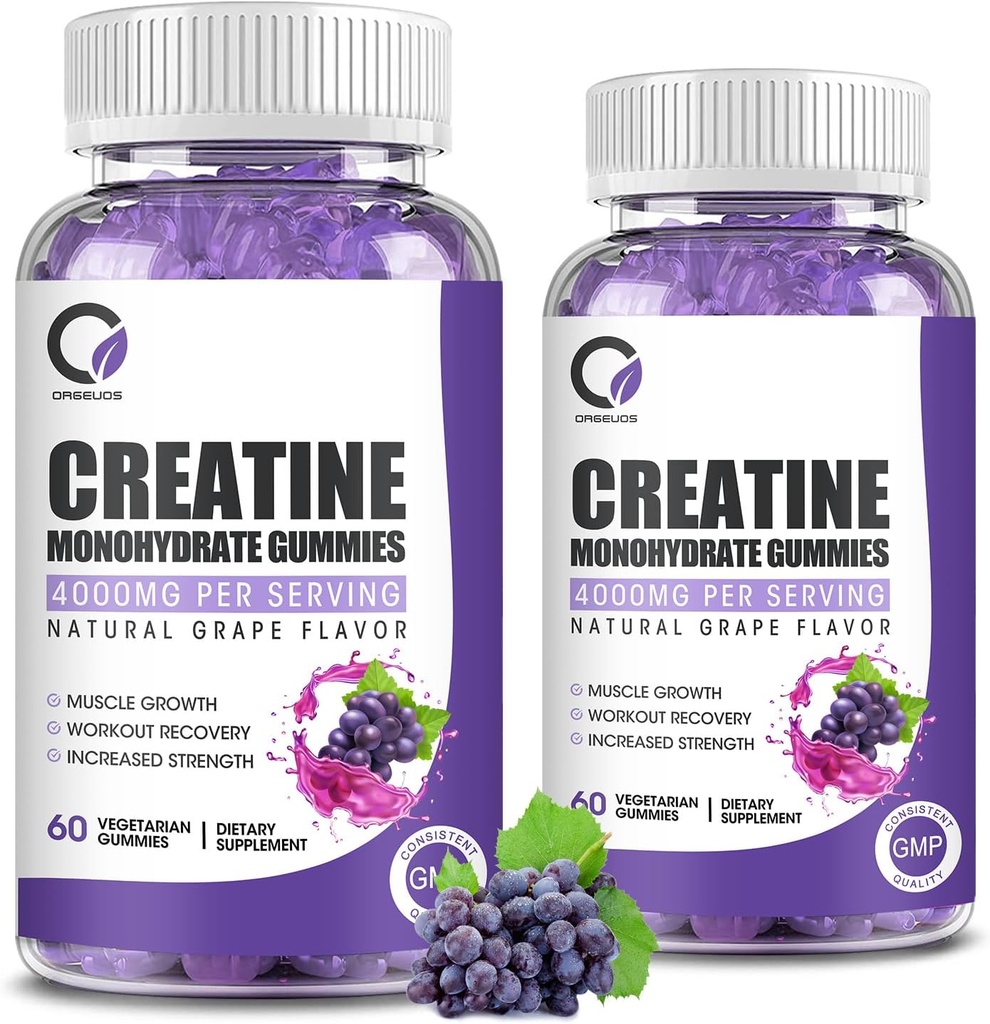 Creatine Monohydrate Gummies 근육 강도 Men&Women, 에너지 Boost 전 일 보충교재 - 포도 풍미