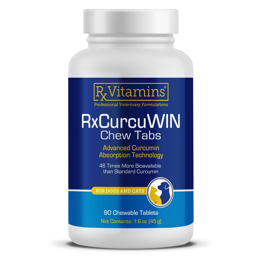 Rx Vitamins CurcuWIN - 개 및 고양이를위한 쿠르쿠민 - 비타민 및 보충제, 알레르기 완화 - 면역 지원 및 보조 소화 지원 제공 - 합동 보충 - 90ct