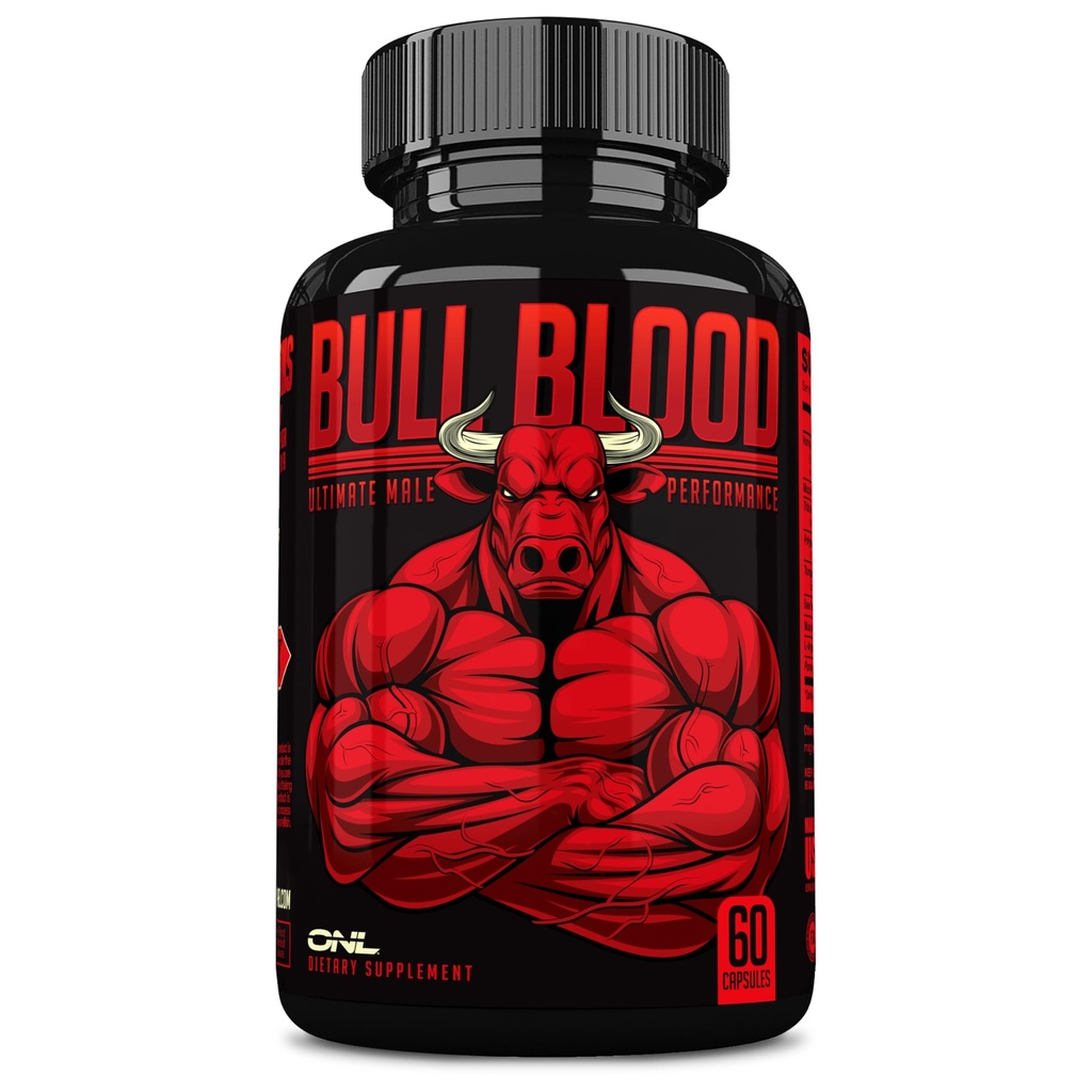 남자를 위한 Bull 혈액 테스토스테론 승압기 - stamina & 내구시간을 위한 테스토스테론 보충교재 - Maca 뿌리, Horny Goat 잡초, Tribulus Terrestris 추출물 & Tongkat Ali - 남성 강화 보충교재 - 60 Ct