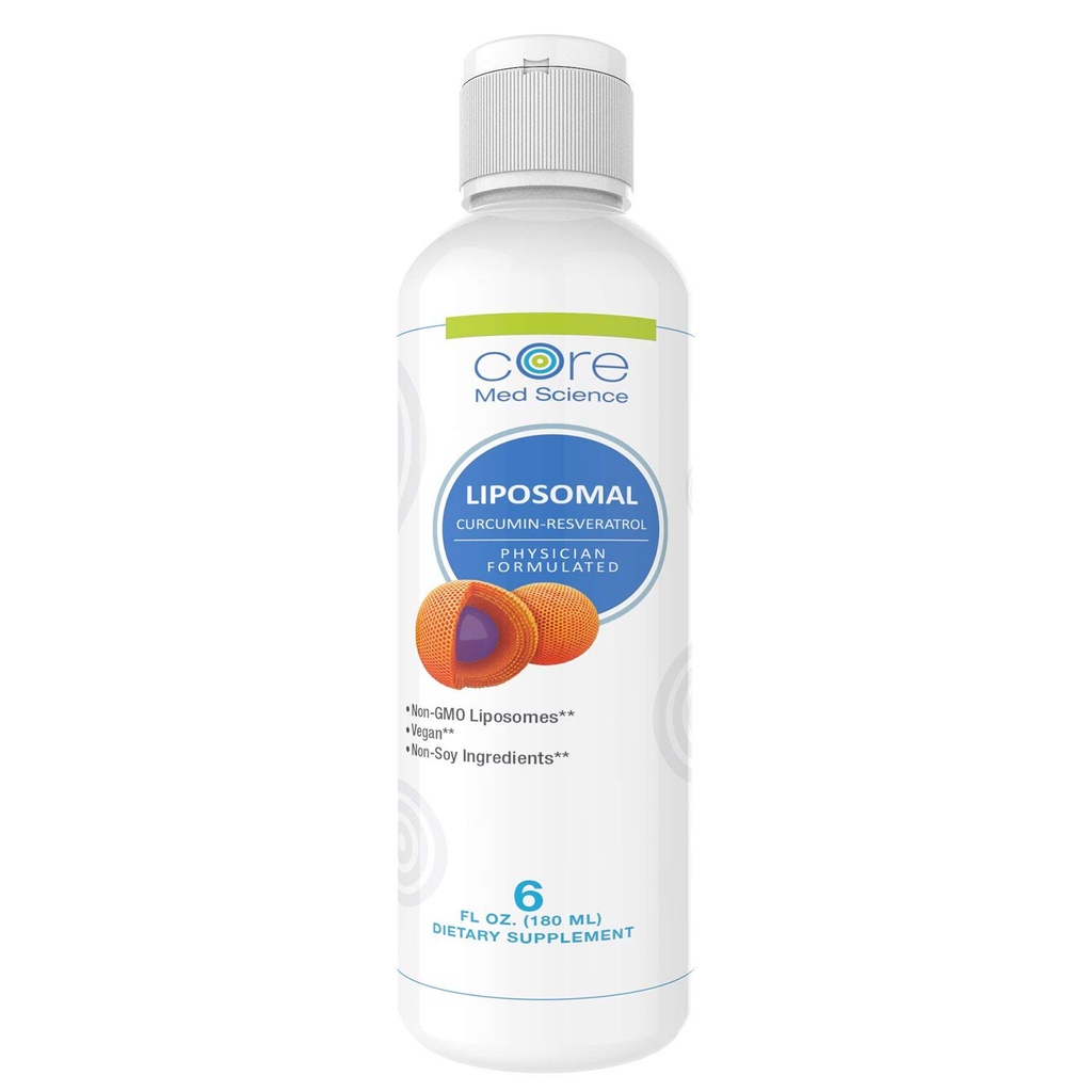 핵심 Med 과학 Liposomal Curcumin Resveratrol 200mg Curcumin와 75mg Resveratrol - 6 Fl Oz 액체 - 높은 흡수 Curcumin 보충교재