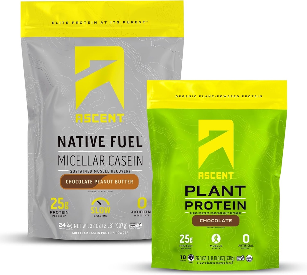 Ascent Casein 단백질 분말 초콜렛 땅콩 버터 2 lb & 식물 단백질 분말 초콜렛 18의 서빙