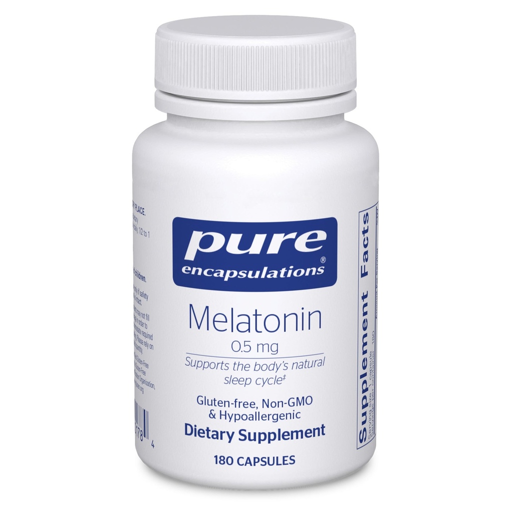Pure Encapsulations Melatonin 0.5 mg - Bedtime을위한 천연 수면 도우미 - Sleep-Wake Cycle - 0.5 mg Melatonin - Vegan & Non-GMO - 180 캡슐