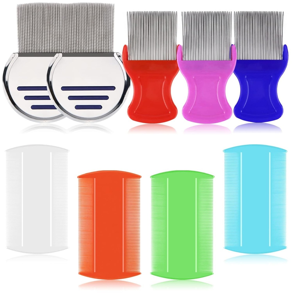 LABOTA 9 PC Lice Combs, Flea Combs, 머리 빗 두 배 편들어진 정밀한 이 Combs, 금속 이빨을 가진 제거 Dandruff 빗, 스테인리스 뛰기 및 머리 쥐 처리를 위한 Nit 빗