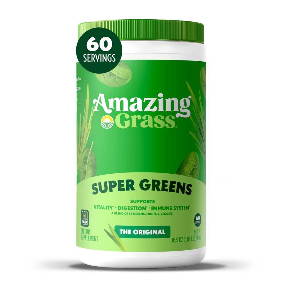 놀라운 잔디 그린 혼합 Superfood : Spirulina, Chlorella, Beet Root Powder, Digestive Enzymes, Prebiotics & Probiotics, Original, 60 서빙 (5 월 Vary)