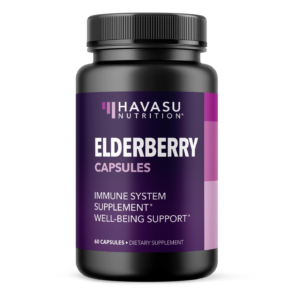 Sambucus Black Elderberry 캡슐 - 성인을위한 면역 지원 보충 - 전반적인 웰빙에 대한 서빙 당 400mg - 채식주의 친화적 인, 비 GMO, Unflavored - 60 개, 2 개월 공급