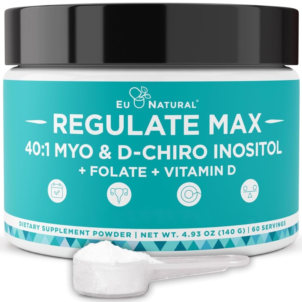 MAX Myo-Inositol & D-Chiro Inositol 보충교재 분말 비타민 D & Folate PCOS 영양 지원, 호르몬 균형 & 불임 지원, unflavored 60의 서빙을 가진 여자를 위한 통제하십시오