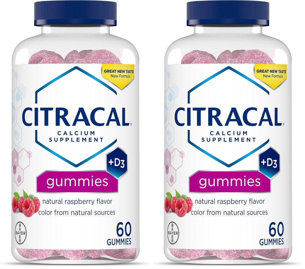 CITRACAL 칼슘 보충교재 Gummies, 비타민 D3를 가진 Chewable 칼슘, 지원 뼈 건강, 나이를 위한 칼슘 Chews 12+의 자연적인 나무 딸기 풍미, 60의 조사 ( 2)
