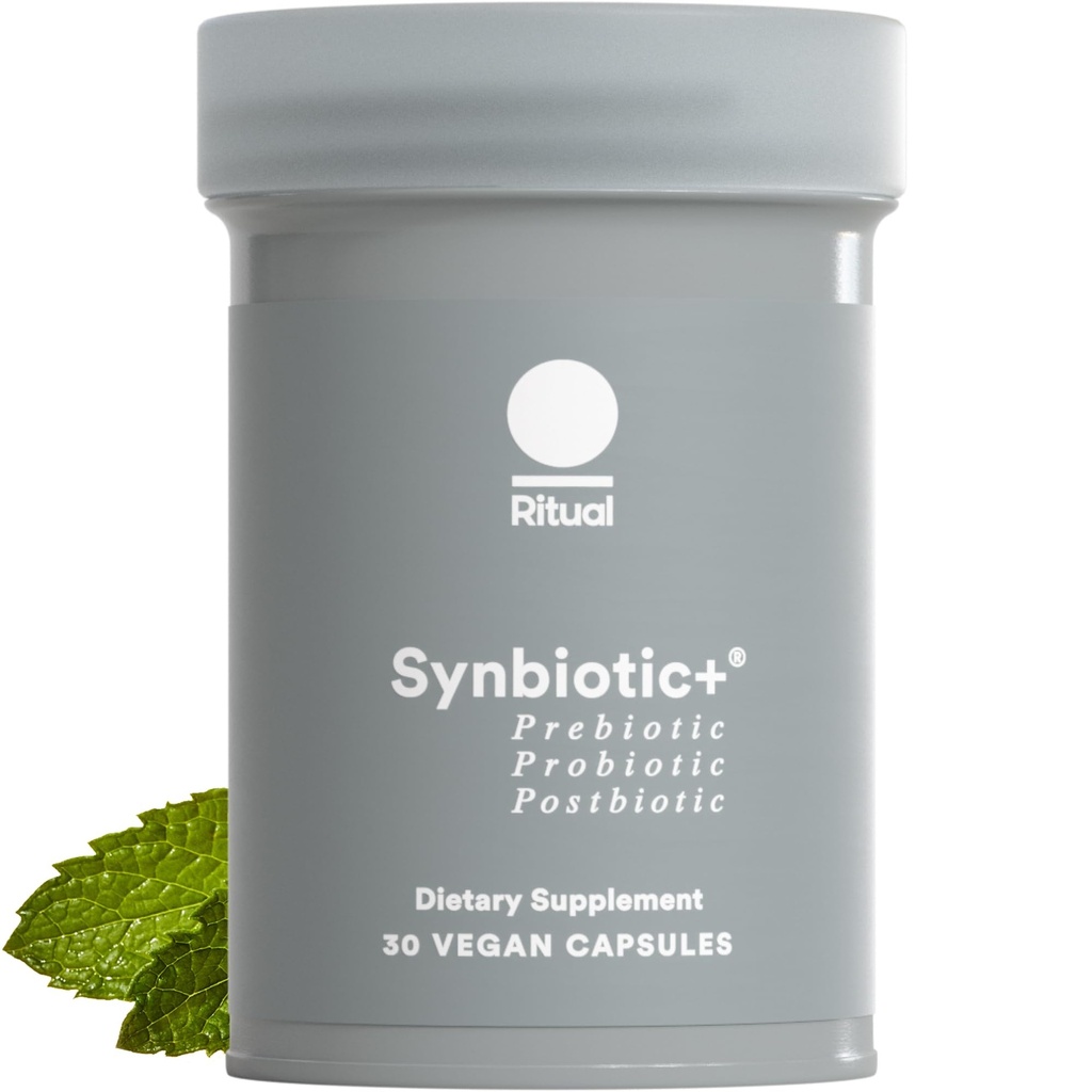 Ritual Synbiotic+ Probiotic, Prebiotic, Postbiotic, 3-in-1 Gut Health 및 Digestive Support, Regularity, Bloat, Immune, Vegan Delayed-Released 매일 캡슐, 여성 및 남성, 30 일
