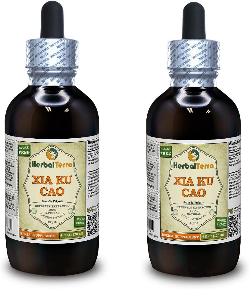 Xia Ku Cao, Prunella (Prunella Vulgaris) Tincture, 유기 건조 스파이크 분말 액체 추출 (브랜드 이름: HerbalTerra, Proudly Made in USA) 2x4 fl.oz (2x120 ml)