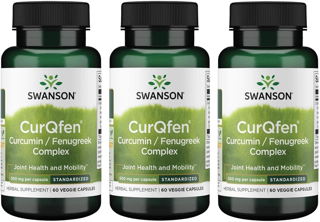 Swanson 제어 릴리스 Curqfen Curcumin / Fenugreek Complex 60 Veg 캡슐 (3 팩)