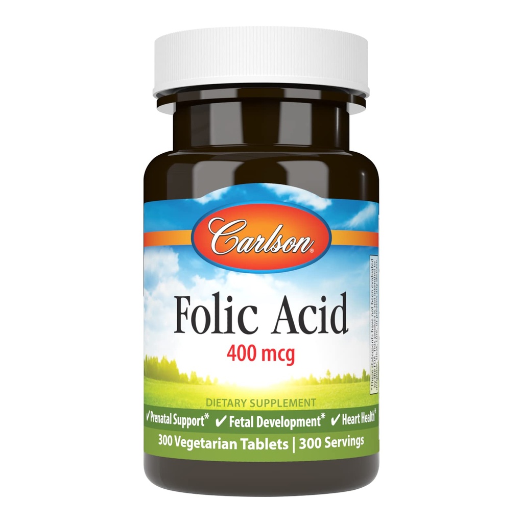 Carlson - Folic 산, 400 mcg는, 중요한 예비 지원, 태아 발달, 300의 정제를 제공합니다
