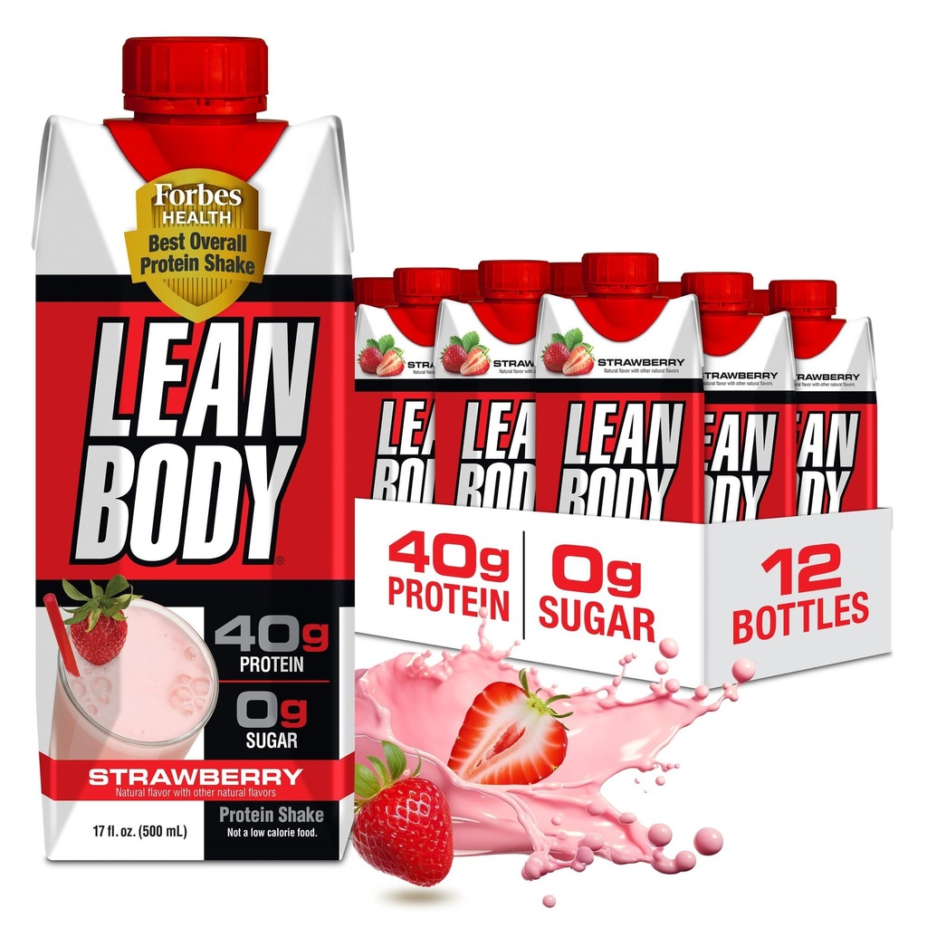Labrada Lean Body Ready-to-Drink Strawberry Protein Shake, 40g Protein, Whey Blend, 0 Sugar, Gluten Free, 22 Vitamins & Minerals, 17 Ounce (Recyclable Carton & Lid - 12 팩) LABRADA