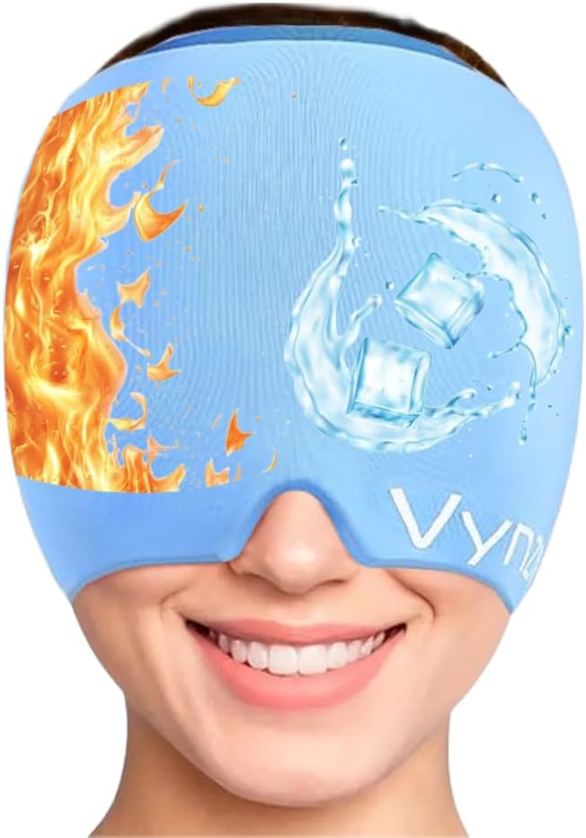 편두통 기복 모자 기적 두통 기복 모자360 뜨겁고 & 차가운 두통 모자 Soothing 무취 젤 얼음 머리 포장 긴장, 및 Sinus (파란)를 위한 업그레이드된 편두통 모자