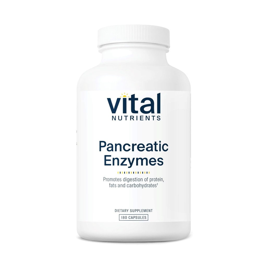 Vital Nutrients Pancreatic Enzymes 1000mg (Full Strength) | Protease, Amylase & Lipase와 Pancreatin Digestion 보충교재 | 소화 효소 | 글루텐, 낙농장, 소이 무료 | 180 캡슐