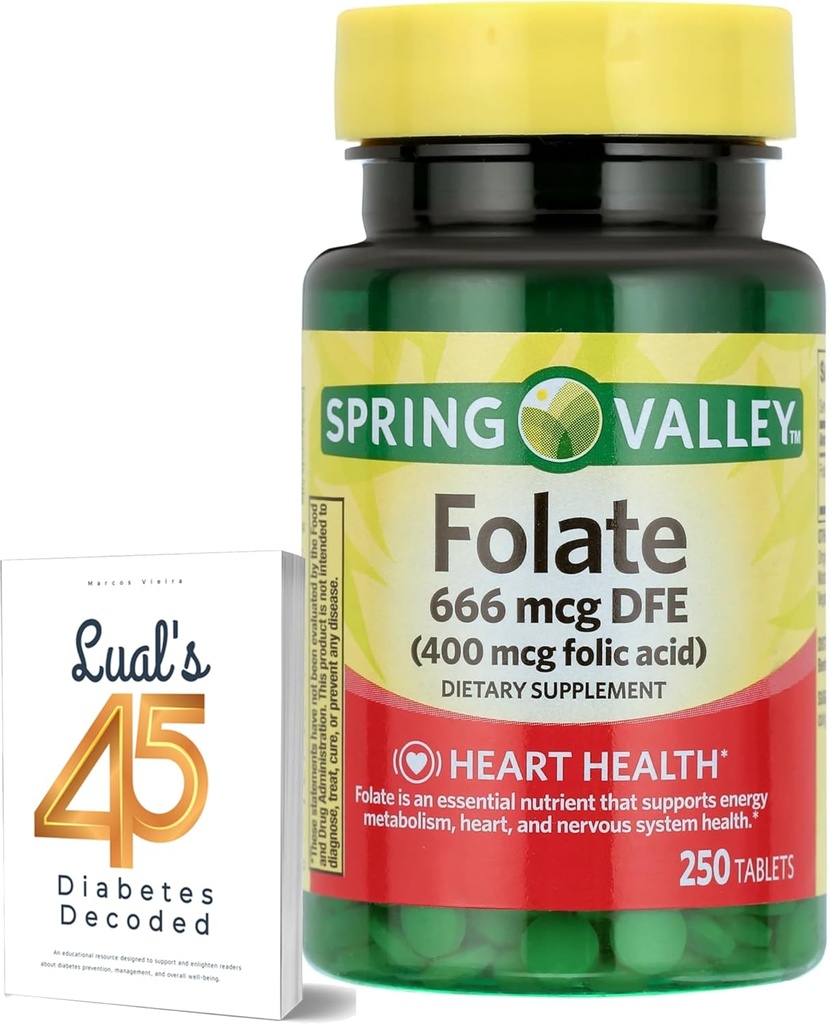 LUAL 스프링 밸리 Folate 666 mcg DFE (400 mg Folic 산) 250 CountBundle 45 Diabetes Decoded, 여자를 위한 Folate 보충교재