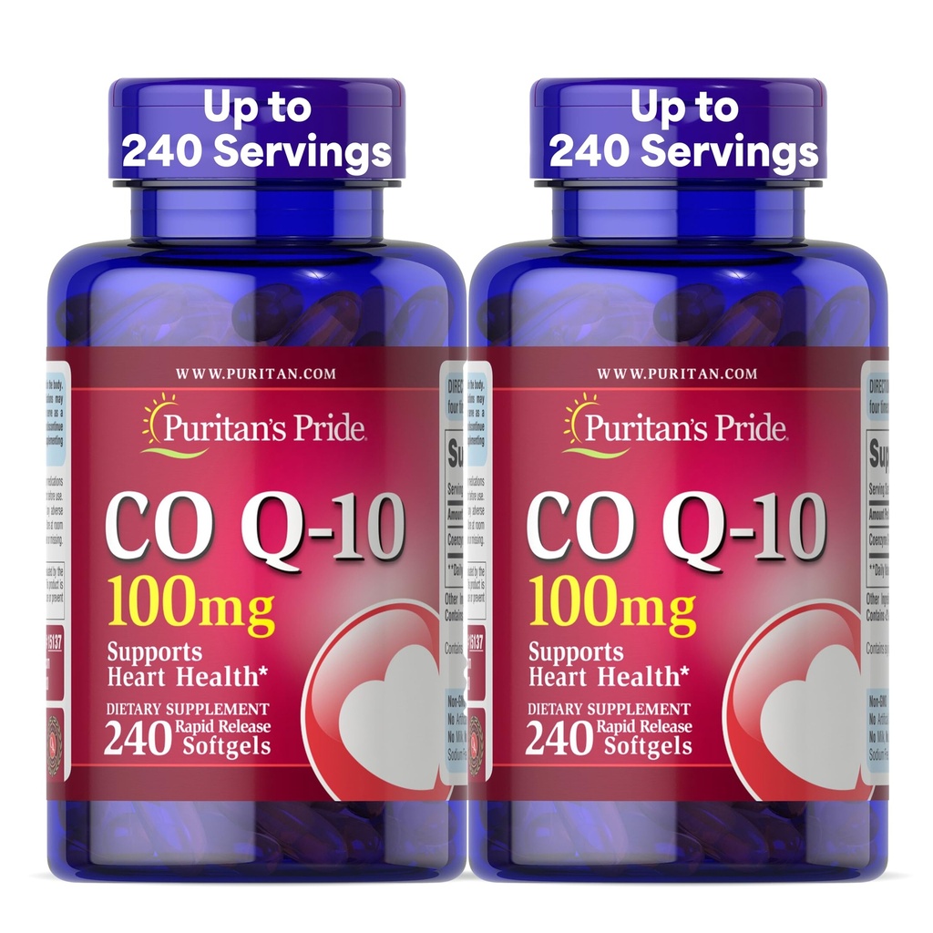Puritan의 Pride Coenzyme CoQ10 100mg의 심장 건강, 혈압, 구두 껌 건강 및 건강한 시효 지원, 240 급속한 방출 Softgels, 2 팩을 위한 규정식 보충교재