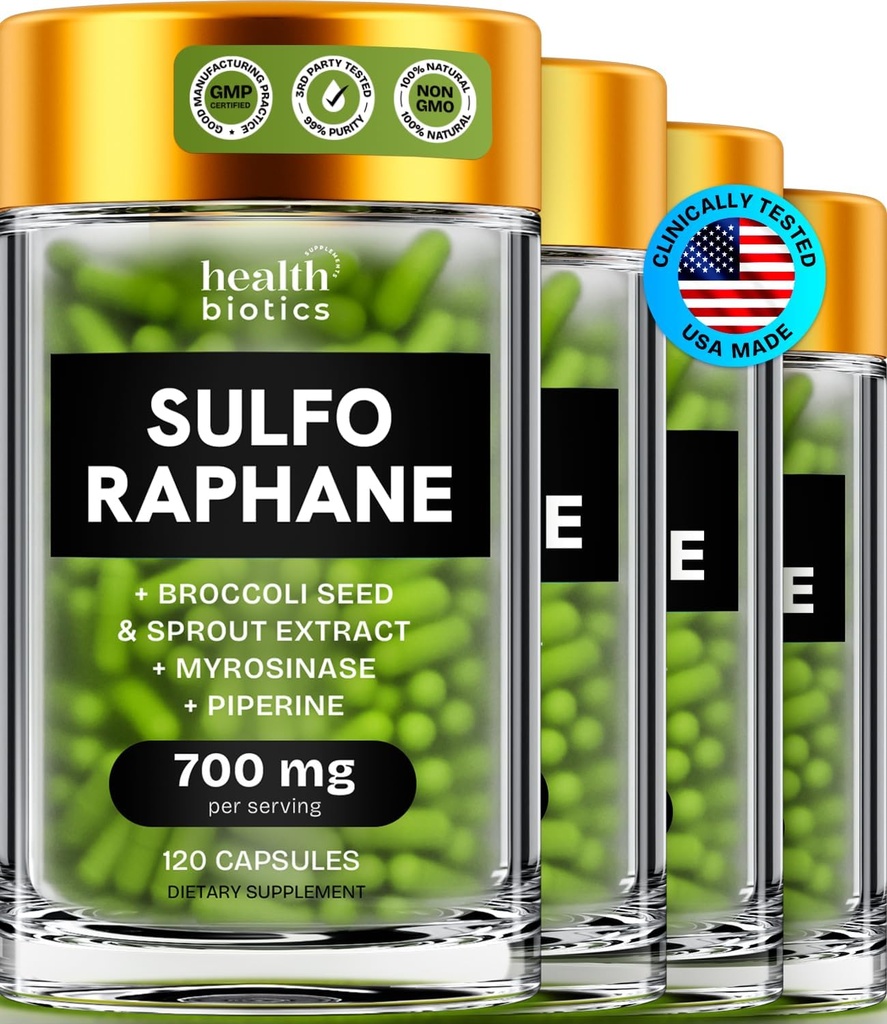 Sulforaphane 보충교재 유기 브로콜리 스프로uts | 안정된 술로판 아이 & 성인 | 브로콜리 플로렛 & 씨 | 유기 황제 보충교재 480 알약 | 4 팩