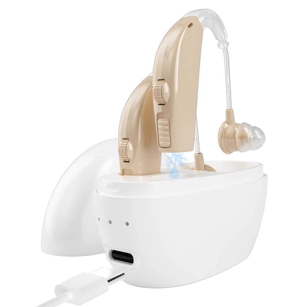 노이즈 캔슬링-Hearing Aid Loss 증폭기 수석, 성인 충전 Case&Volume 제어(1 쌍), 베이지 C1