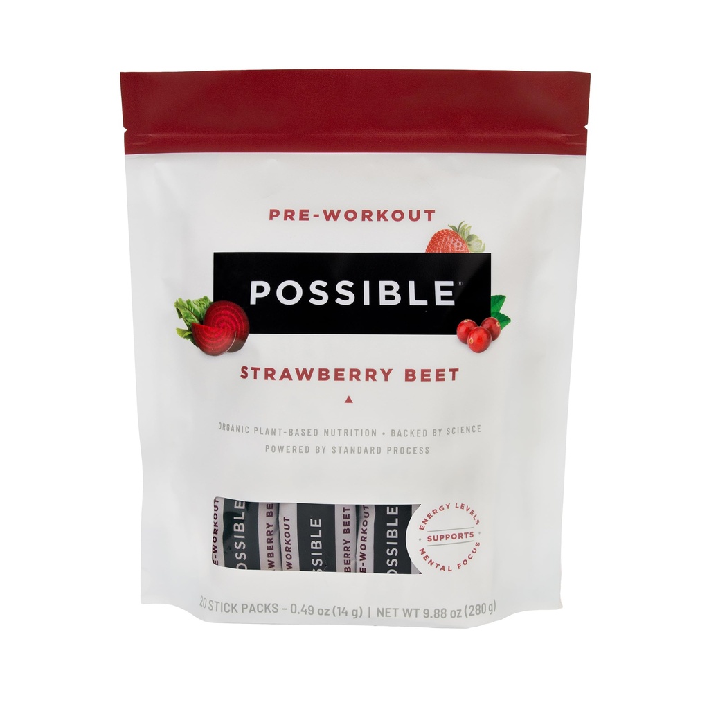 Beet Pre-Workout - Strawberry Beet 맛 - 개별적으로 포장 된 서빙 - B-Vitamins 및 Green Tea Caffeine 추출 - Nitrates의 소스 - 1 가방, 20 스틱 팩