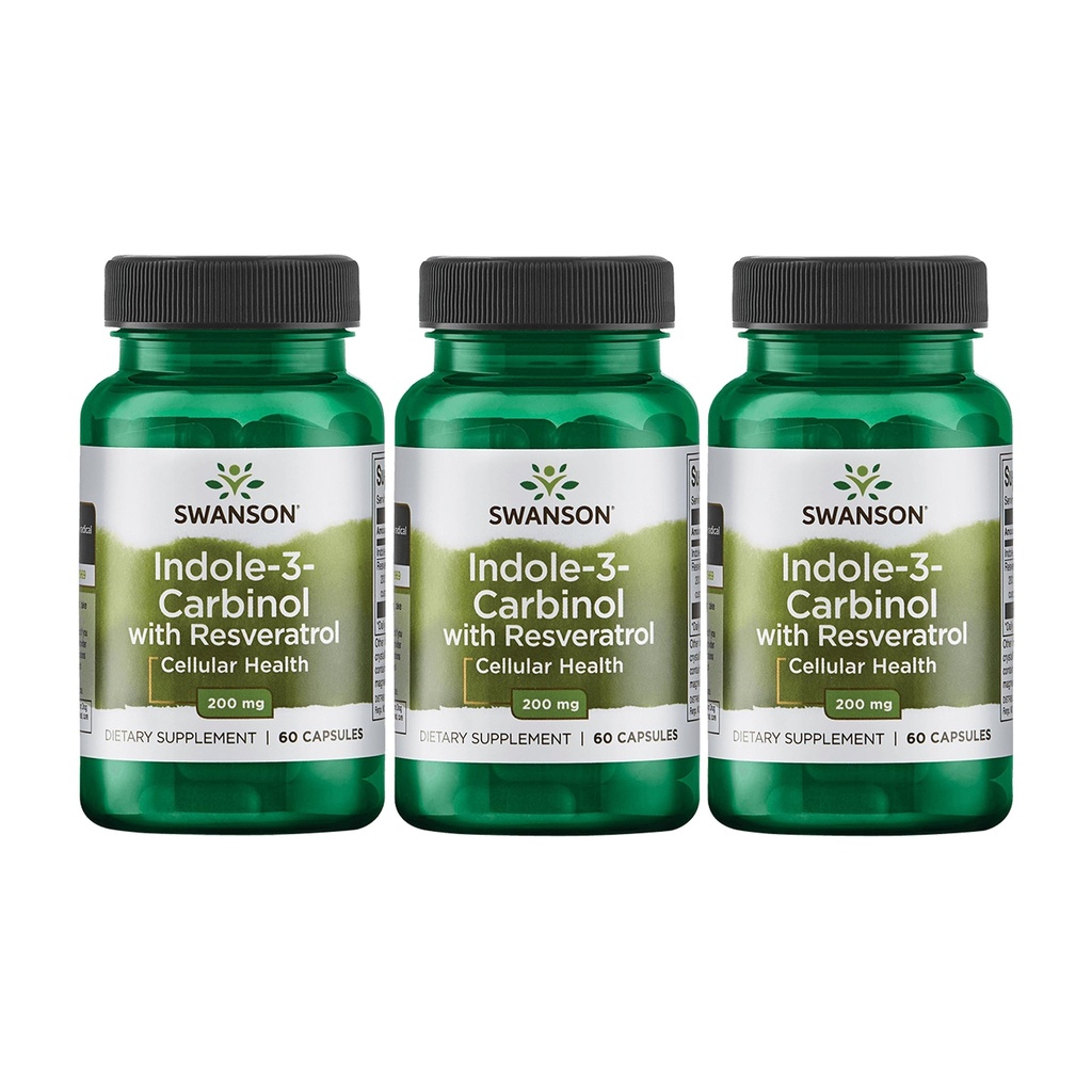 Resveratrol을 가진 Swanson Indole-3-Carbinol - 세포 보호를 승진시키는 I3C 보충교재 - 건강한 호르몬 균형을 유지하는 것을 돕는 자연적인 보충교재 - (60의 캡슐, 각각 200mg) (3 팩)