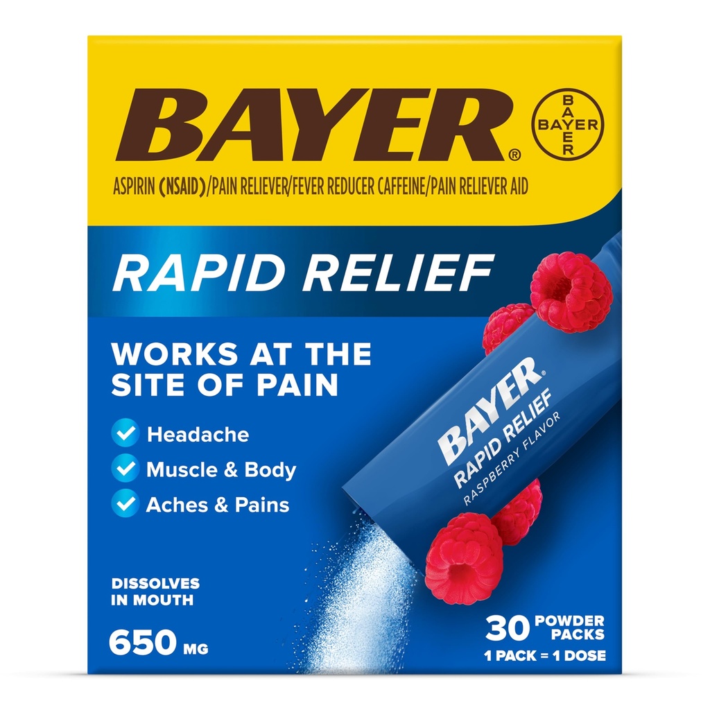 Aspirin & Caffeine, 두통, 근육 및 신체 통증, 라즈베리 맛 (포장은 다를 수 있음), 3 x 10 Count의 팩을 가진 더 빠른 구호 분말 팩