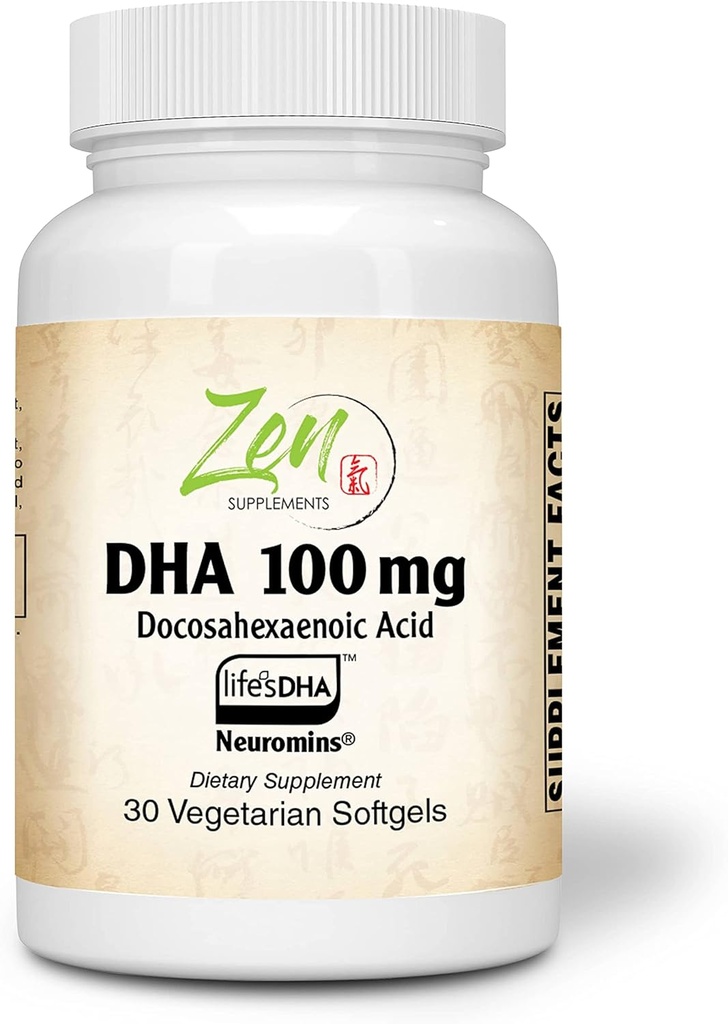 Zen Supplements - Neuromins DHA 100 Mg - Vegan & Algae Sourced DHA 보충 지원 눈 건강, 심장 건강 및 최선의 웰빙 30-Vegcaps