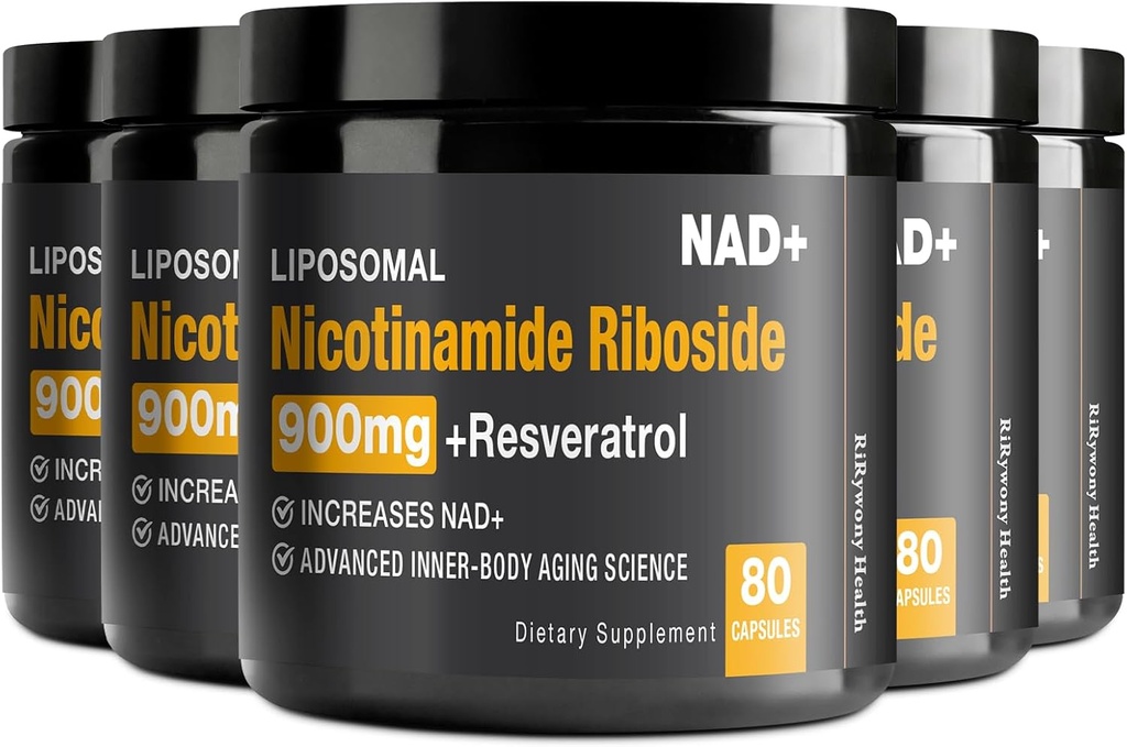 NAD 보충 - 니코틴 아미드 Riboside (NR) 및 Resveratrol Quercetin 900mg 셀룰러 수리를위한 순수 유기 NAD 플러스 건강한 노화 뇌 기능, 80 캡슐 (5 팩)