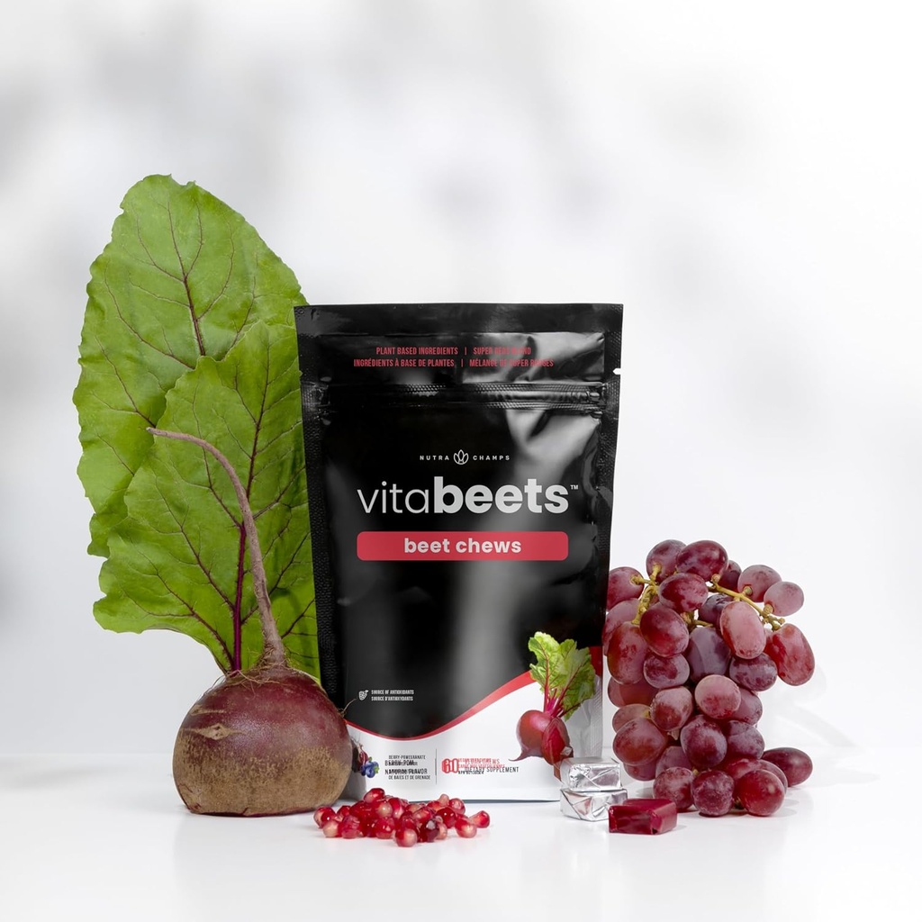 NutraChamps Beet Chews - Potent 750mg Beet 뿌리 추출물 - 심장 Chews - 혈액 흐름 및 순환 지원 보충교재 - 최고 빨간 혼합 - 사탕수수수 뿌리 Gummies 대안 - 60 연약한 Chew