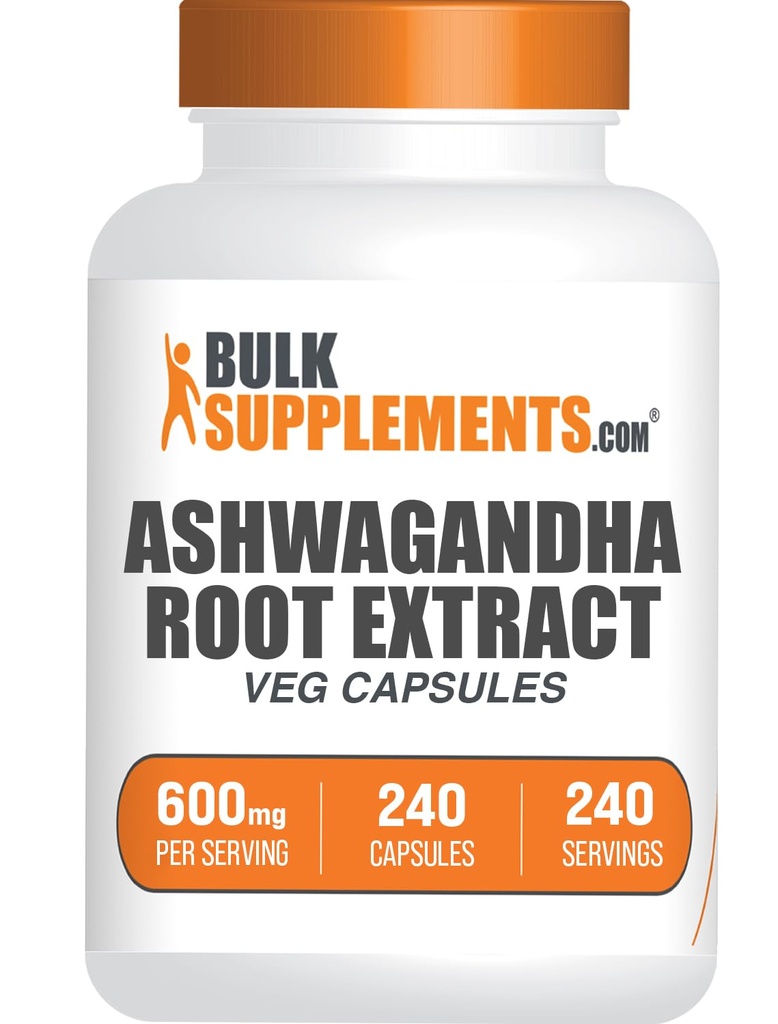 BulkSupplements.com Ashwagandha 뿌리 추출물 캡슐 - Ashwagandha 600mg, Ashwagandha Supplement, Ashwagandha 뿌리 캡슐, Vegan & 글루텐 무료, 서빙 당 1 캡슐, 240 Veg 캡슐