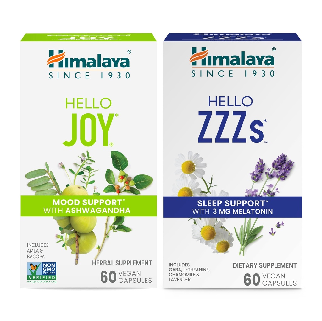 히말라야 Hello Joy with Ashwagandha for Improving Mood and Spirits & Hello ZZZs with Melatonin for Sleep Support, 60 캡슐 각각 - 번들