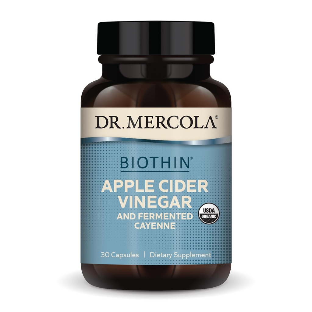 Mercola Biothin Organic Apple Cider Vinegar 및 Fermented Cayenne, 30 서빙 (30 캡슐), 다이어트 보충, 소화 지원, 비 GMO, USDA 유기