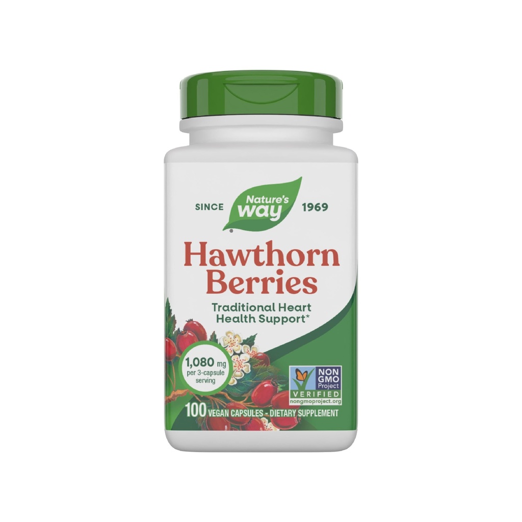 Nature's Way Herbal Hawthorn Berries, 전통 심장 건강 지원 *, 100 Vegan 캡슐 (패키지 May Vary)