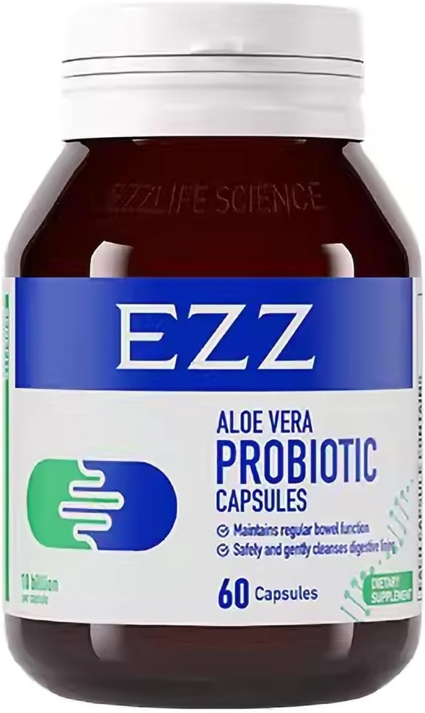 EZZ Aloe Vera Probiotic | 호주 알로에 Vera, Cassia 및 Digestive 효소를 함유하고, 4개의 프로바이오틱스를 추가합니다. | 구트 건강과 소화, 더 이상 변비 개선 | 60 캡슐