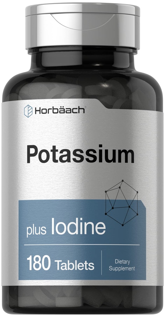 Horbäach Potassium 염화물 보충 | Plus Iodine | 180 채식 정제 | Non-GMO 및 글루텐 무료