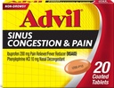 Advil Sinus Congestion 및 통증, Sinus 구호 약, 통증 Reliever 및 Ibuprofen 및 Phenylephrine HCl과 Fever 흡진기 - 20 코팅 정제