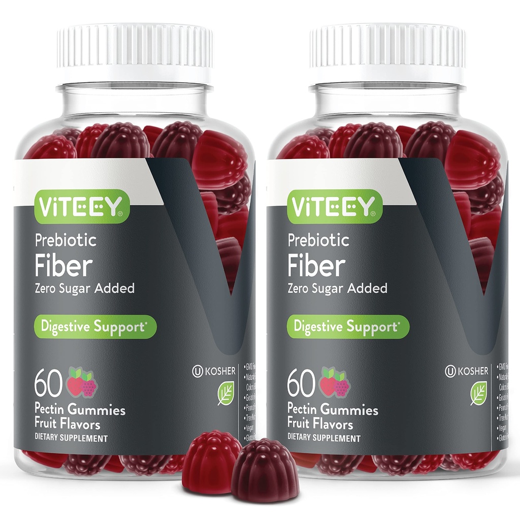 성인을위한 VITEEY Prebiotic 섬유 Gummies, 4g - Gut 건강 및 소화 성 섬유 보충 Gummies - Zero Sugar 추가, Vegan, 글루텐 - 무료 120 개