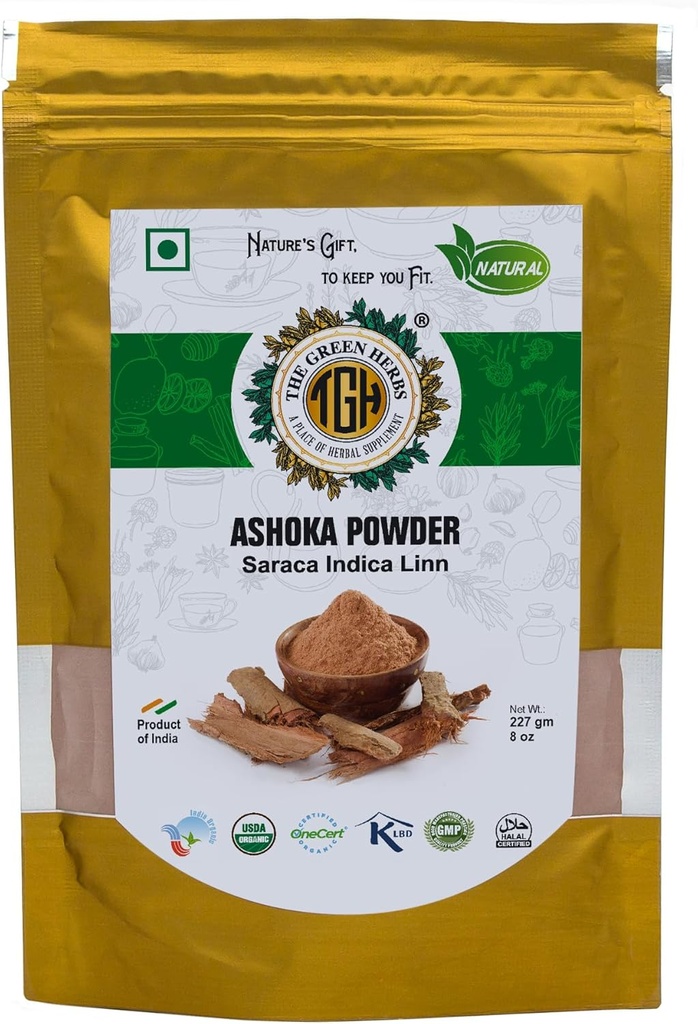 녹색 허브 Ashoka Chhal 분말, 227g Finely 배경, 자연 적이고 및 화학 자유로운, 여자를 위한 초본 분말, Saraca Indica