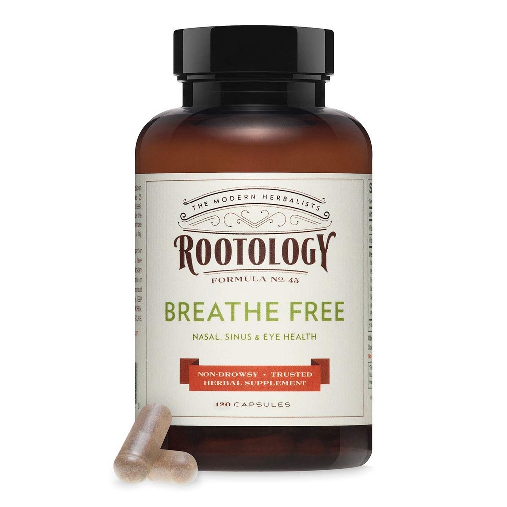 Rootology Breathe Free - 천연 Nasal & Sinus Relief - 빠른 행동, 비 돌기 - 120 캡슐 ...