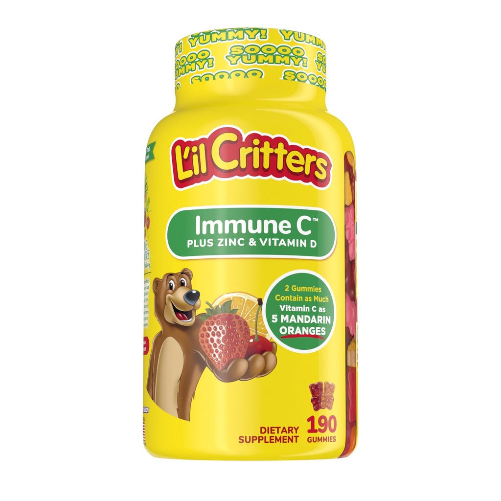 L'il Critters Kids Immune C Gummy Supplement with Vitamin C, 아연 및 비타민 D3 for Immune Support, 190 ct (95-190 일 공급), 미국의 수 1 Gummy 비타민 브랜드의 4 가지 맛있는 맛