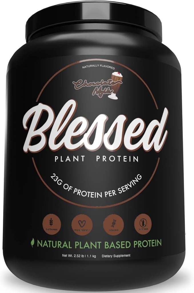 Blessed Vegan Protein Powder - 식물 기반 단백질 분말 식사 보충 단백질 Shake, 완두 단백질 분말 23g, 낙농장 무료, 글루텐 무료, 콩 설탕 추가, 30 서빙 (Chocolate Mylk)