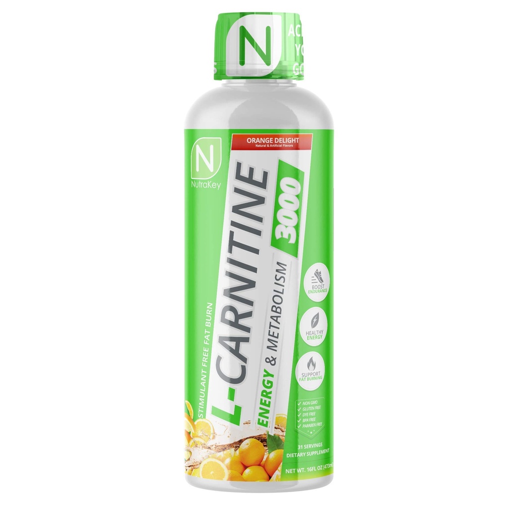 NutraKey L 카르니틴 3000mg, 설탕 없음, 글루텐 무료, 턴 인토 연료, (오렌지 기쁨) 31 서빙
